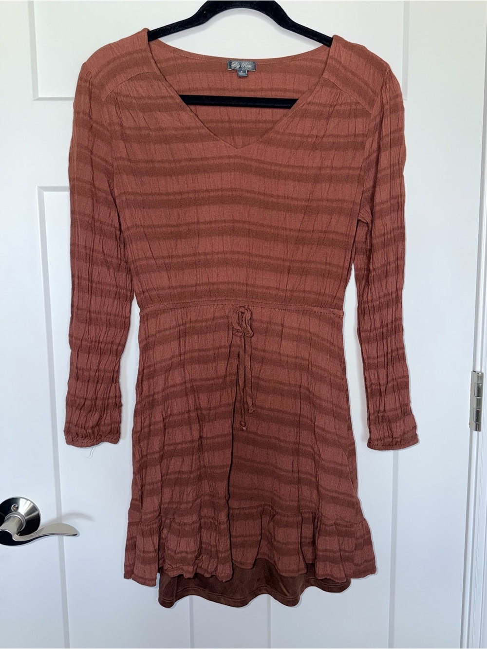 Lily Rose Brown Crinkle Long Sleeve Dress